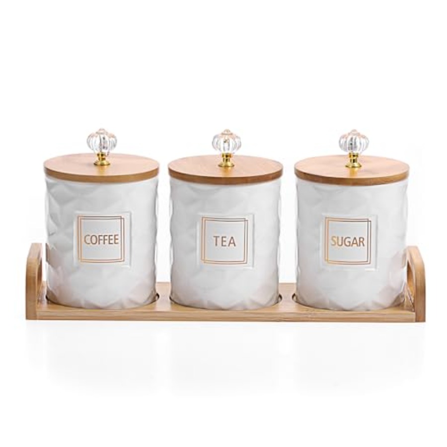 Coffee Tea Containers - Set of 3 Ceramic Canisters Set