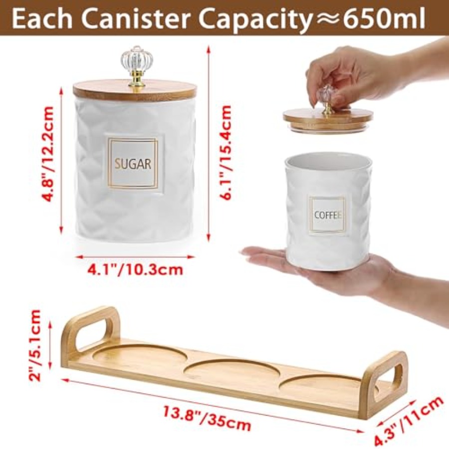 Set of 3 Ceramic Canisters Set - Coffee Tea Containers reseña y precio