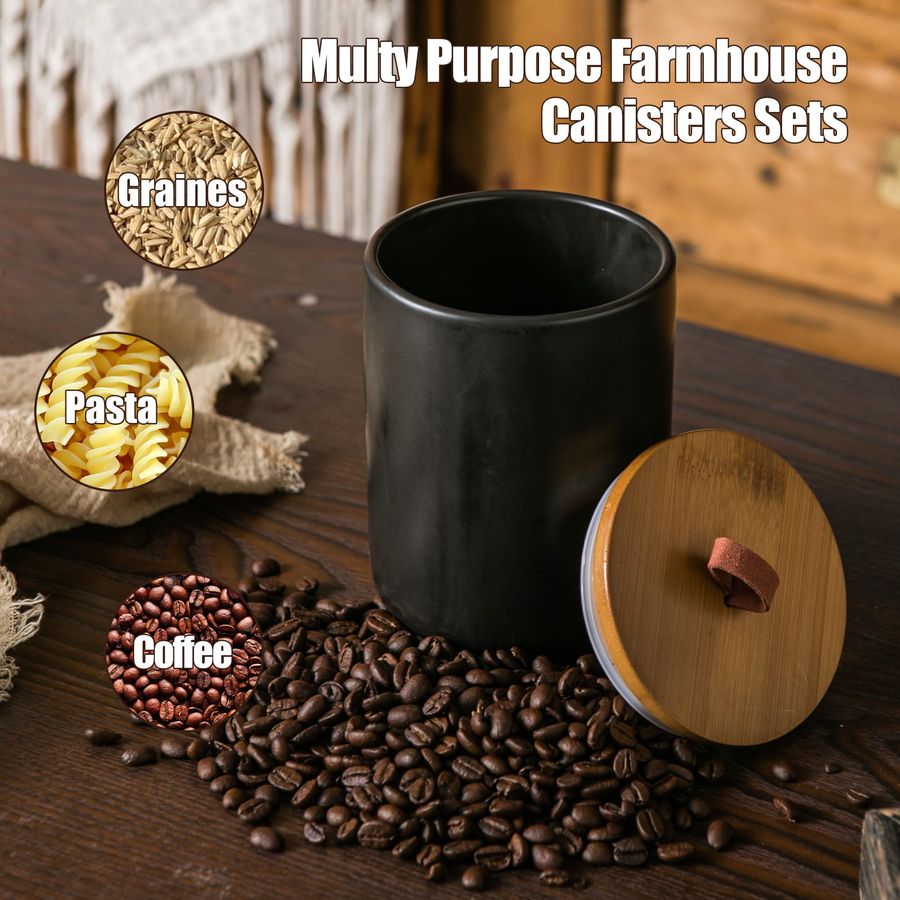 Black Ceramic Canister Set wit - Coffee Tea Sugar Set reseña y precio